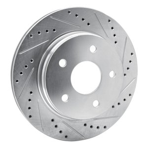Chrysler Aspen Brake Rotor (1) - Front Right - R1 Concepts - Drilled & Slotted - Silver - `02-`24